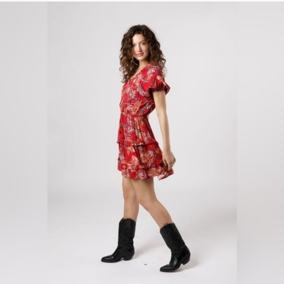 NWT Band Of The Free Connie Garnet Blush Boho Red Tiered Dress Tassels Sz. XS - Picture 3 of 12